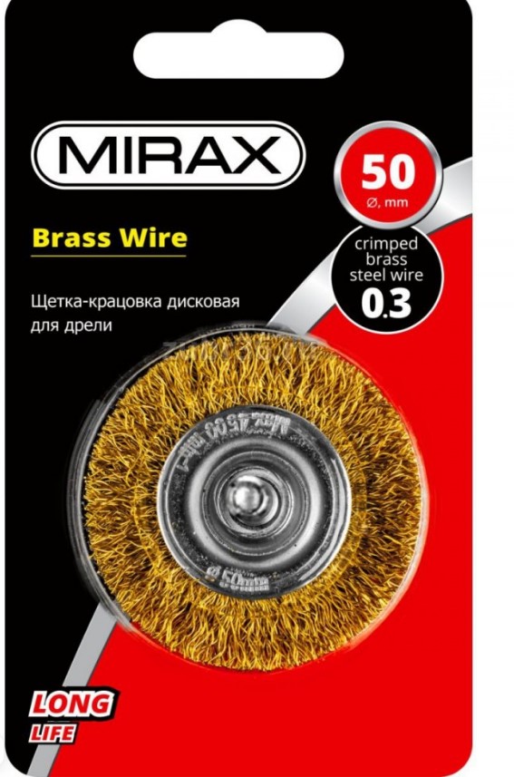 Щетка для дрели 50мм дисковая стальная латунированная проволока 0.3мм MIRAX